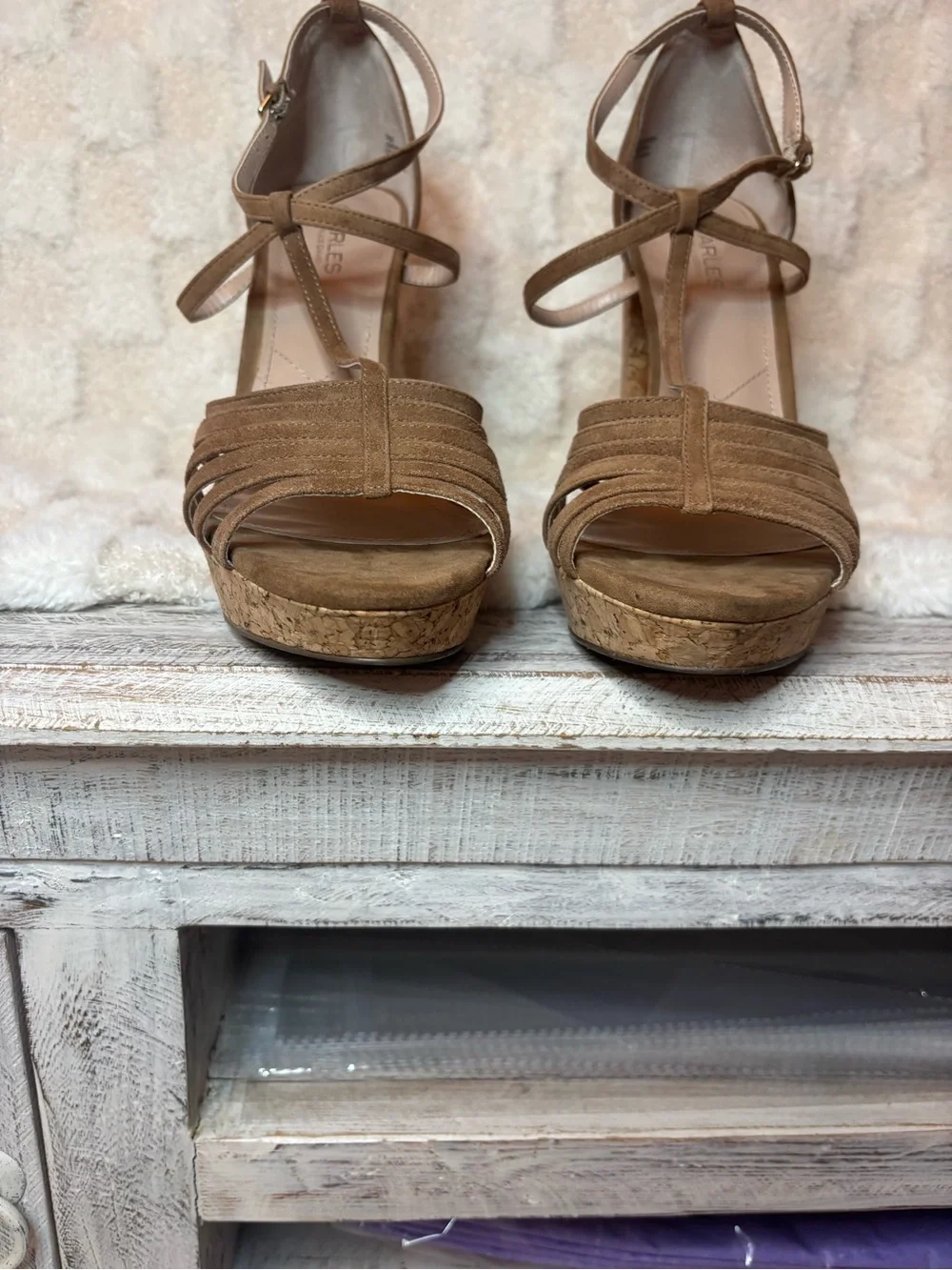 Charles By Charles David Women’s Tan Cork Platform Strappy Heels